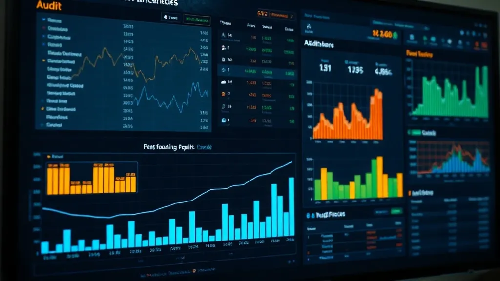 A high-tech financial dashboard with charts and data tables