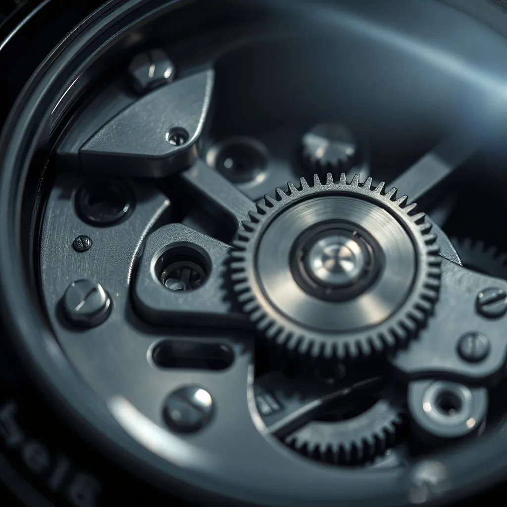 A high-resolution technical close-up of a high-precision mec