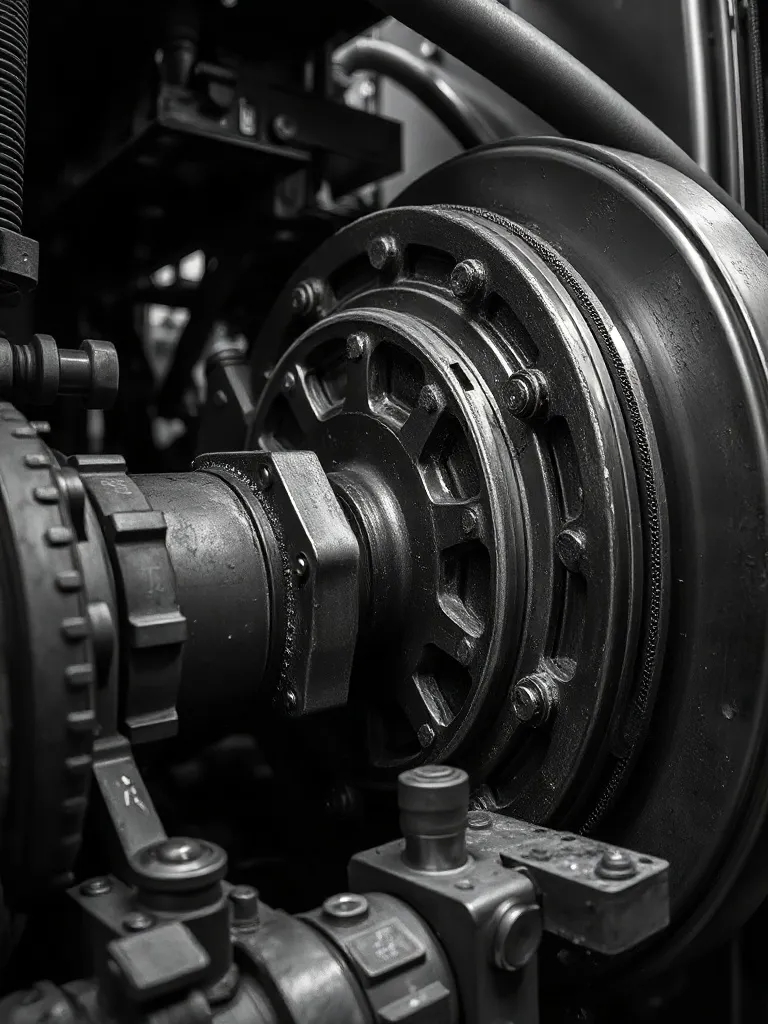 Industrial steel machinery close up, high contrast, black an