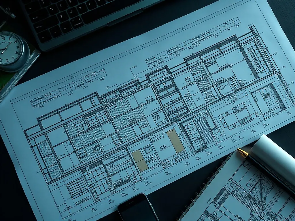 A high-resolution top view of structured architectural bluep