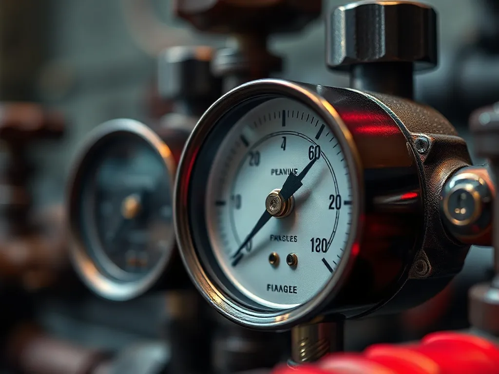 Close-up of a high-precision mechanical pressure gauge and i